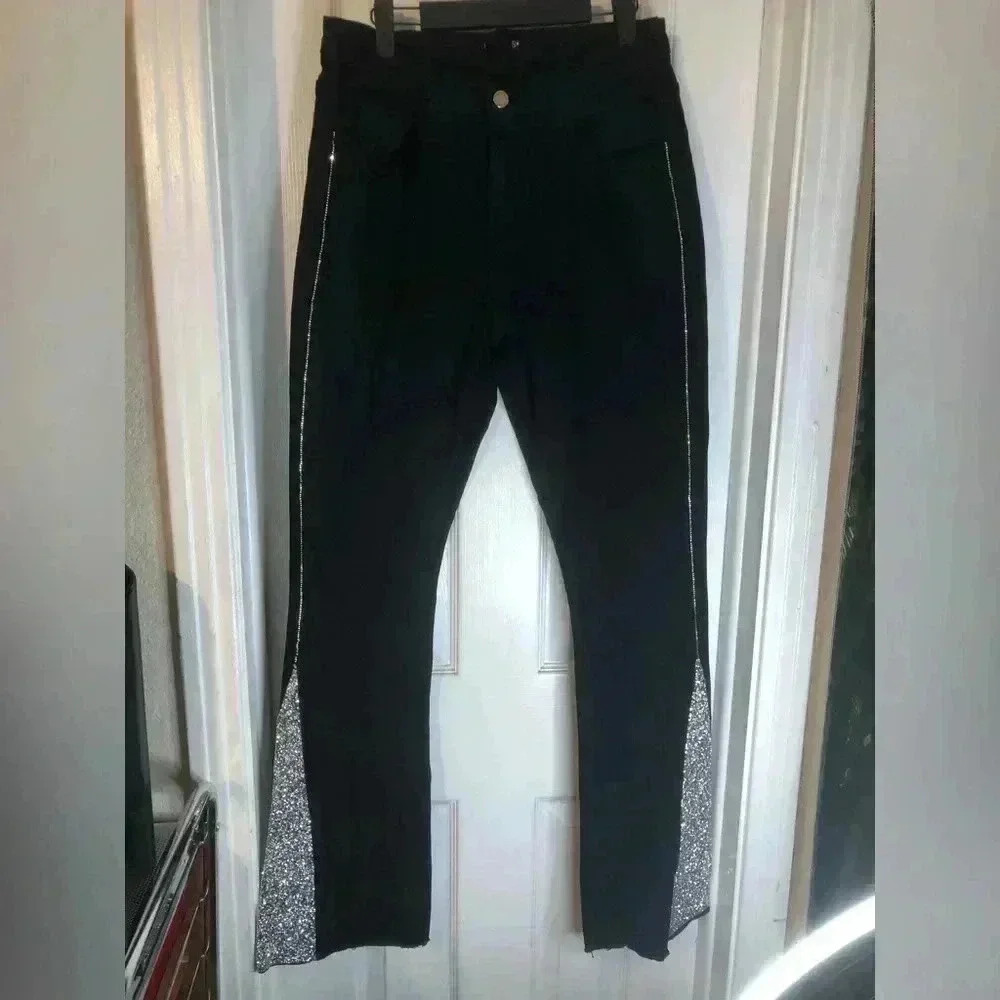 Black Jeans with Silver Large Glitter Detail - Picture 5 of 14